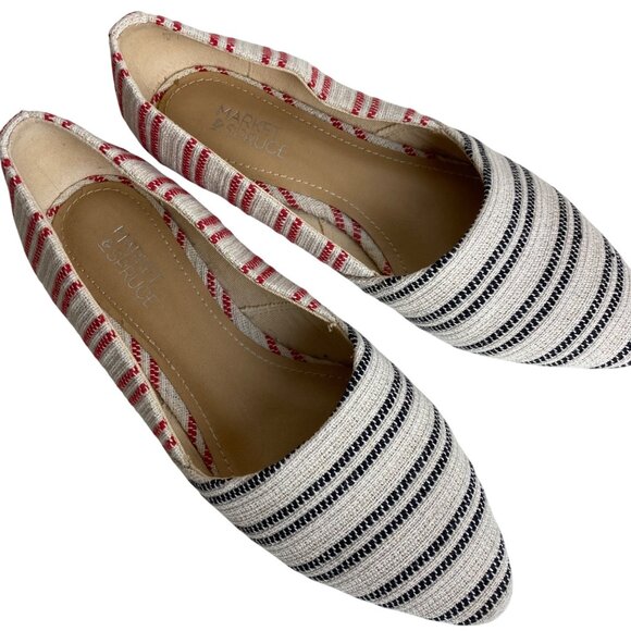 Market & Spruce Womens Striped Canvas Flats Size 6 Red & Black cream - Picture 3 of 8